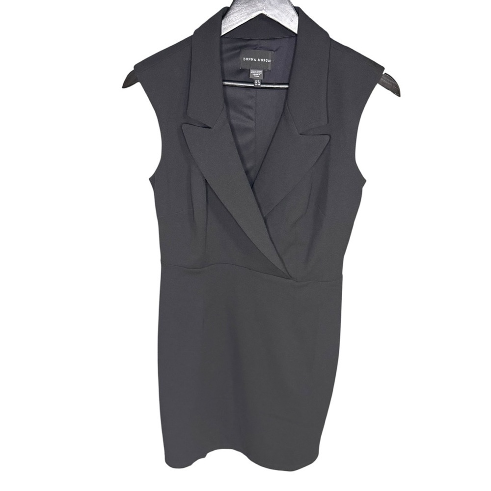 Donna Morgan Size 8 Black Sleeveless Sheath Dress Blazer Style Workwear Chic